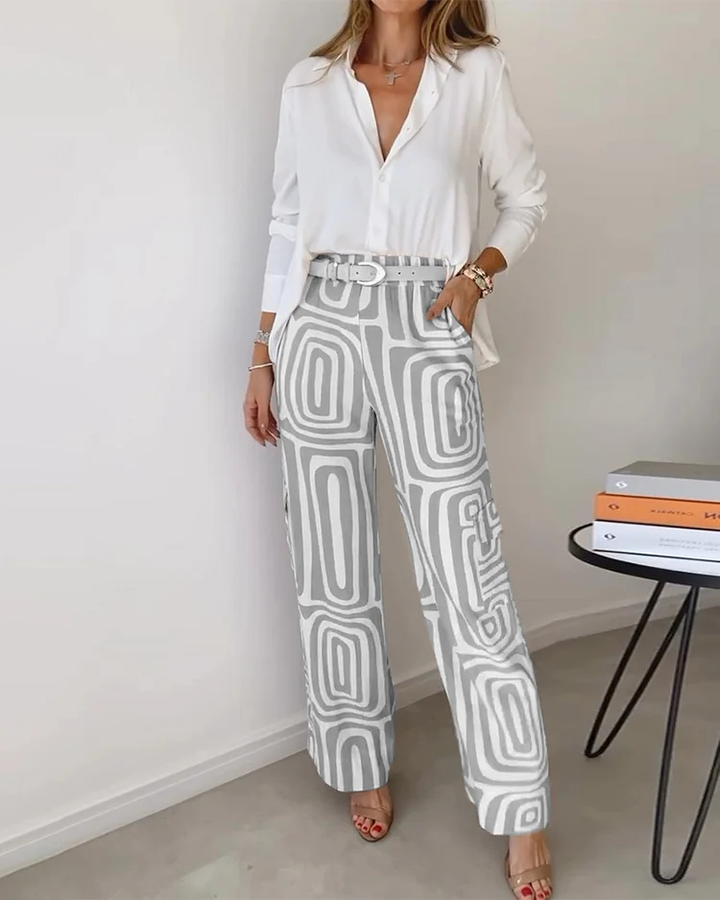 Tessa | Women's Stretch High-Waist Belted Trousers & Shirt Set Carol & Margaret Wilmington