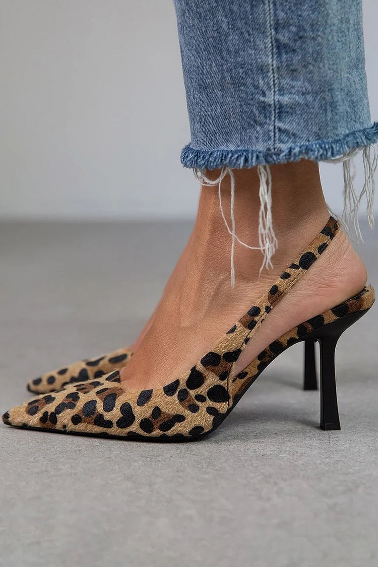 Thea | Women's Brown Suede Leopard Print Pointed-Toe Slingback Heels Carol & Margaret Wilmington