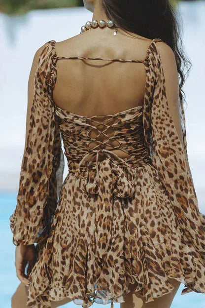 Woman wearing a mini dress in green, yellow or black