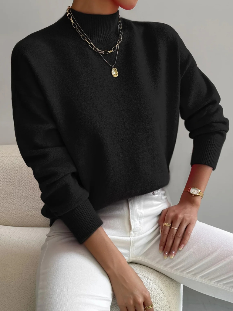 Stasia | Women's Mock-Neck Ribbed Long-Sleeve Sweater