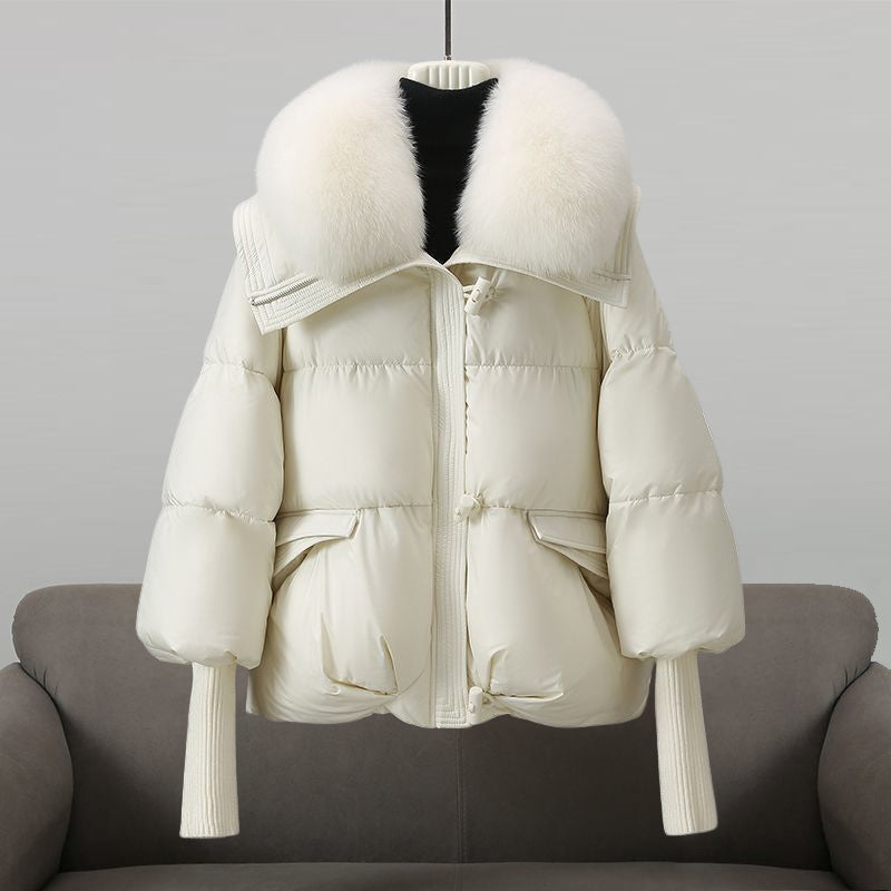 Parthenia | Women's Pocket Shearling-Collar Cropped Quilted Coat