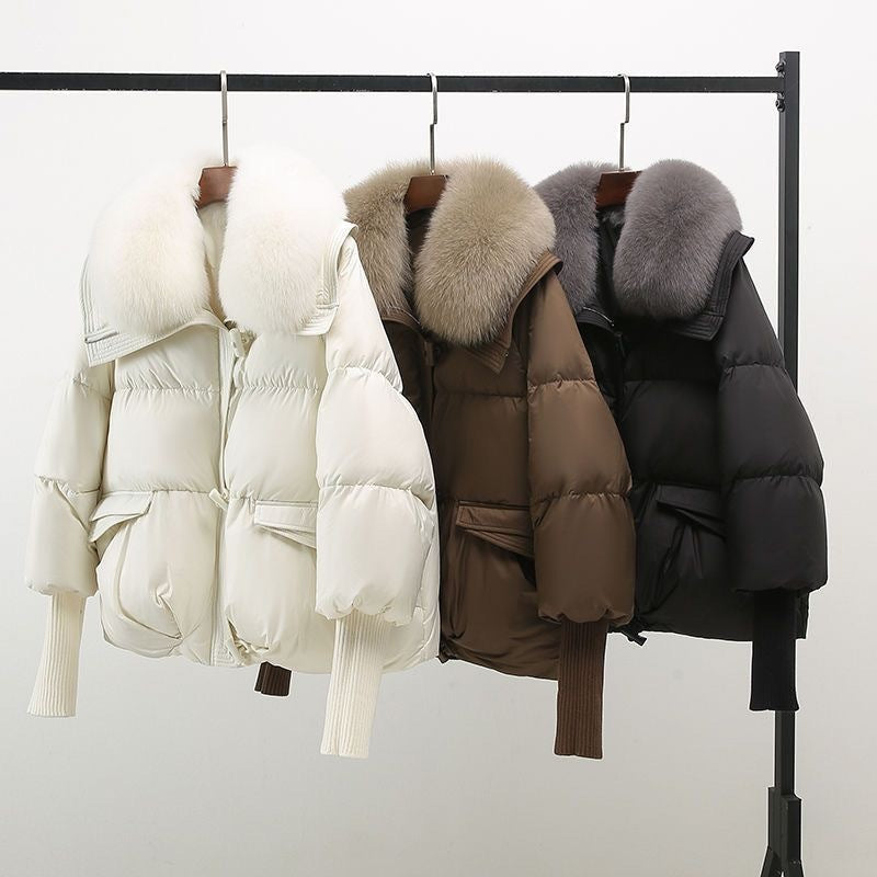Parthenia | Women's Pocket Shearling-Collar Cropped Quilted Coat