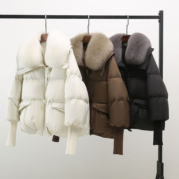 Parthenia | Women's Pocket Shearling-Collar Cropped Quilted Coat