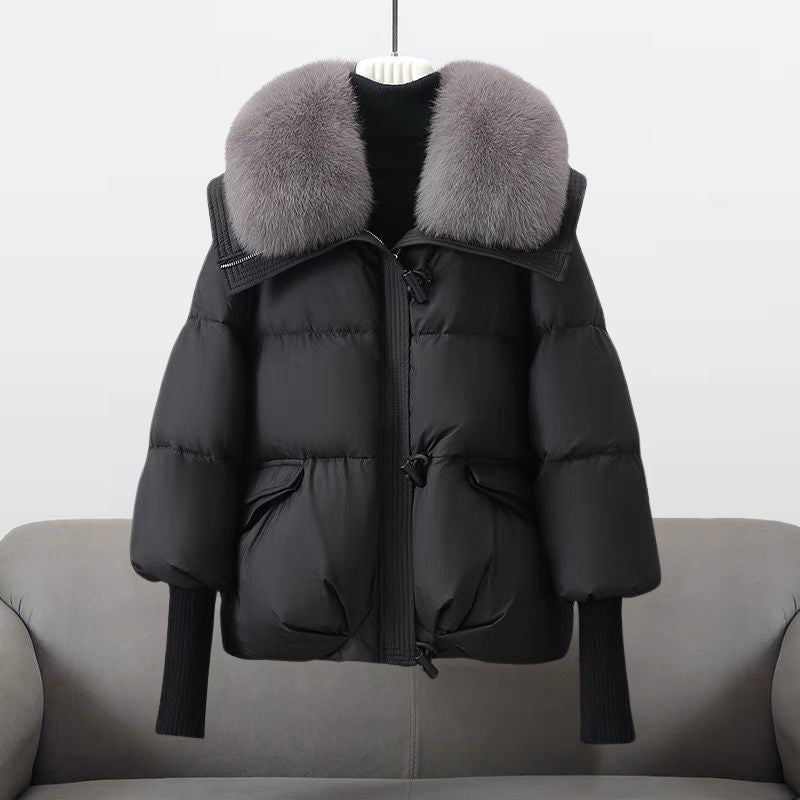 Parthenia | Women's Pocket Shearling-Collar Cropped Quilted Coat