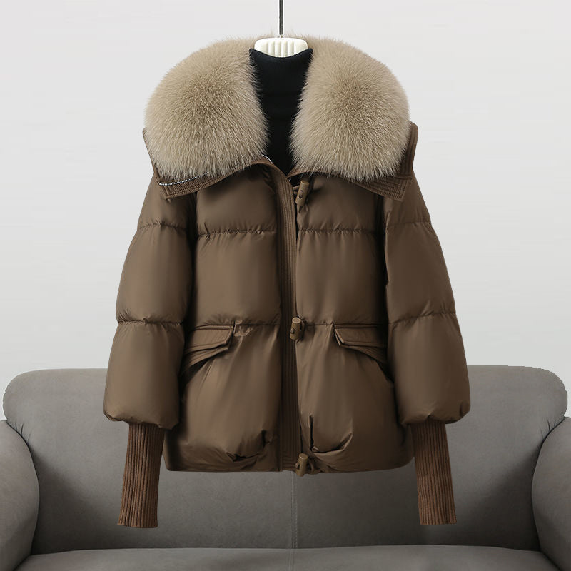 Parthenia | Women's Pocket Shearling-Collar Cropped Quilted Coat