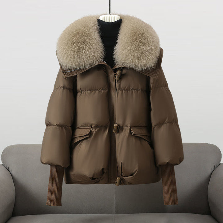 Parthenia | Women's Pocket Shearling-Collar Cropped Quilted Coat