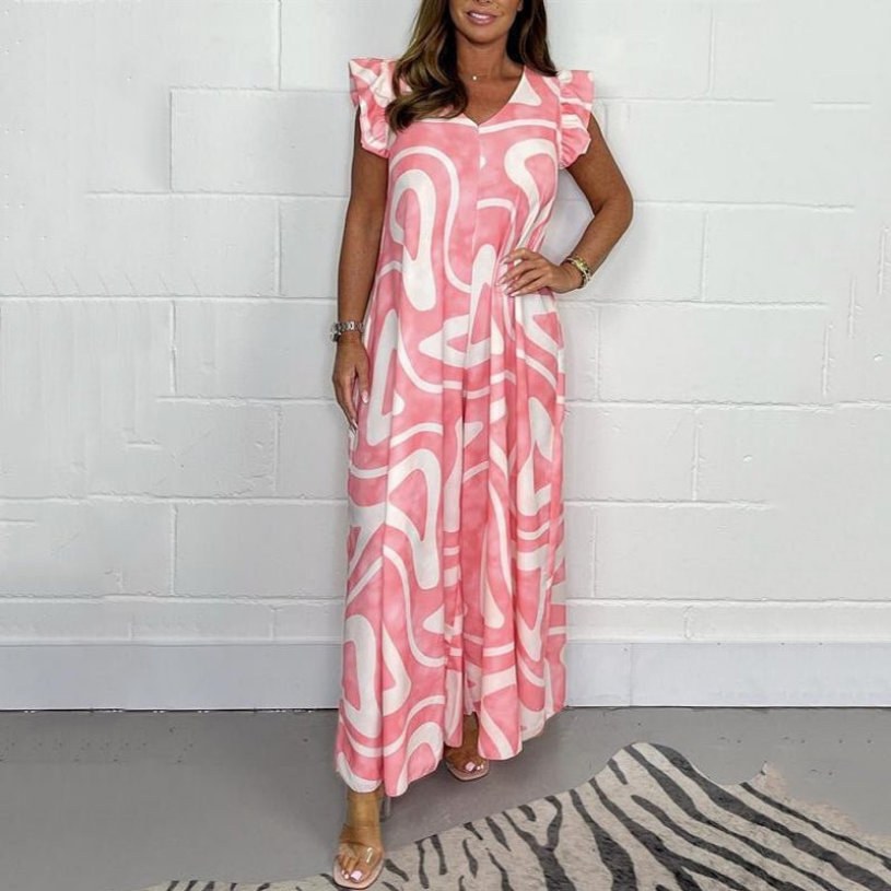 Vesper | Women's Satin Flutter Sleeve V-Neck Wide-Leg Jumpsuit Carol & Margaret Wilmington