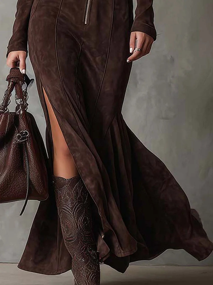 C&M® - Chic Long Suede-Effect Dress Carol & Margaret Wilmington