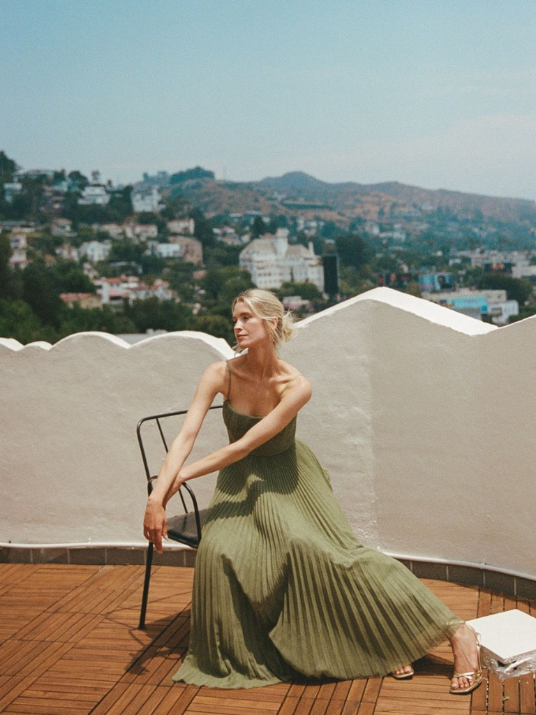 Viveca | Women's Green Chiffon Pleated Corset Bustier Maxi Dress Carol & Margaret Wilmington