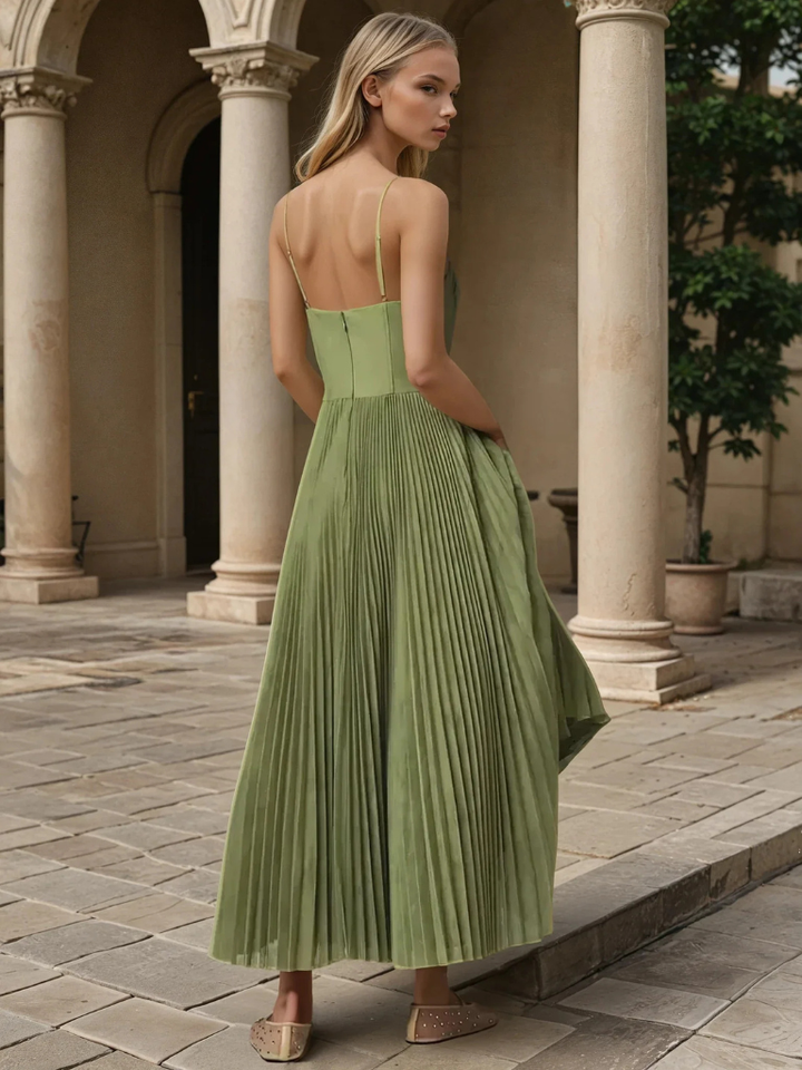 Viveca | Women's Green Chiffon Pleated Corset Bustier Maxi Dress Carol & Margaret Wilmington