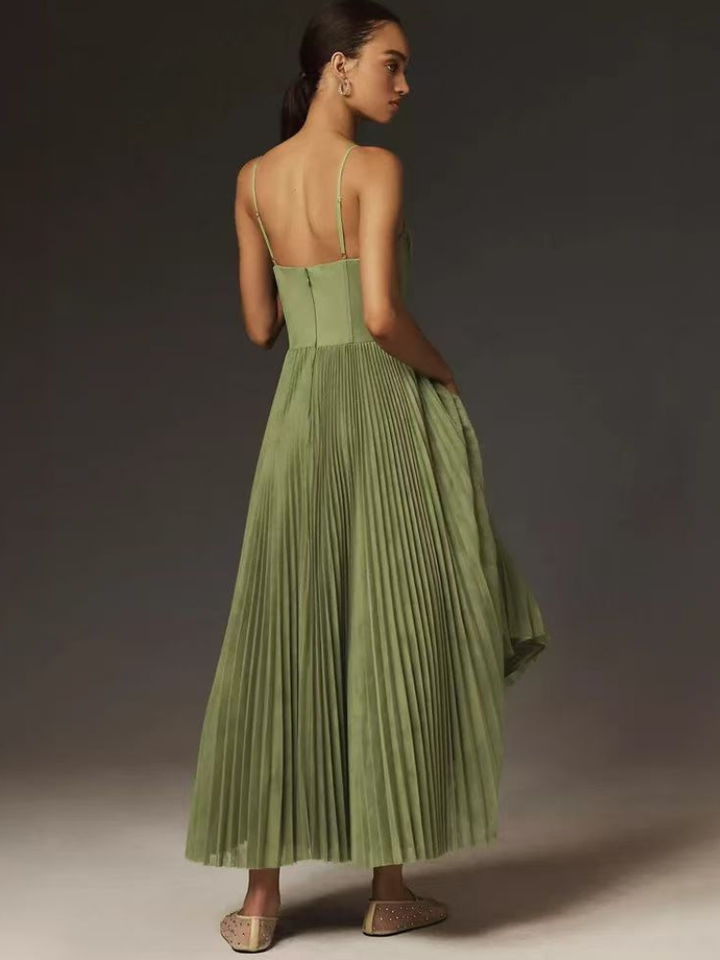 Viveca | Women's Green Chiffon Pleated Corset Bustier Maxi Dress Carol & Margaret Wilmington