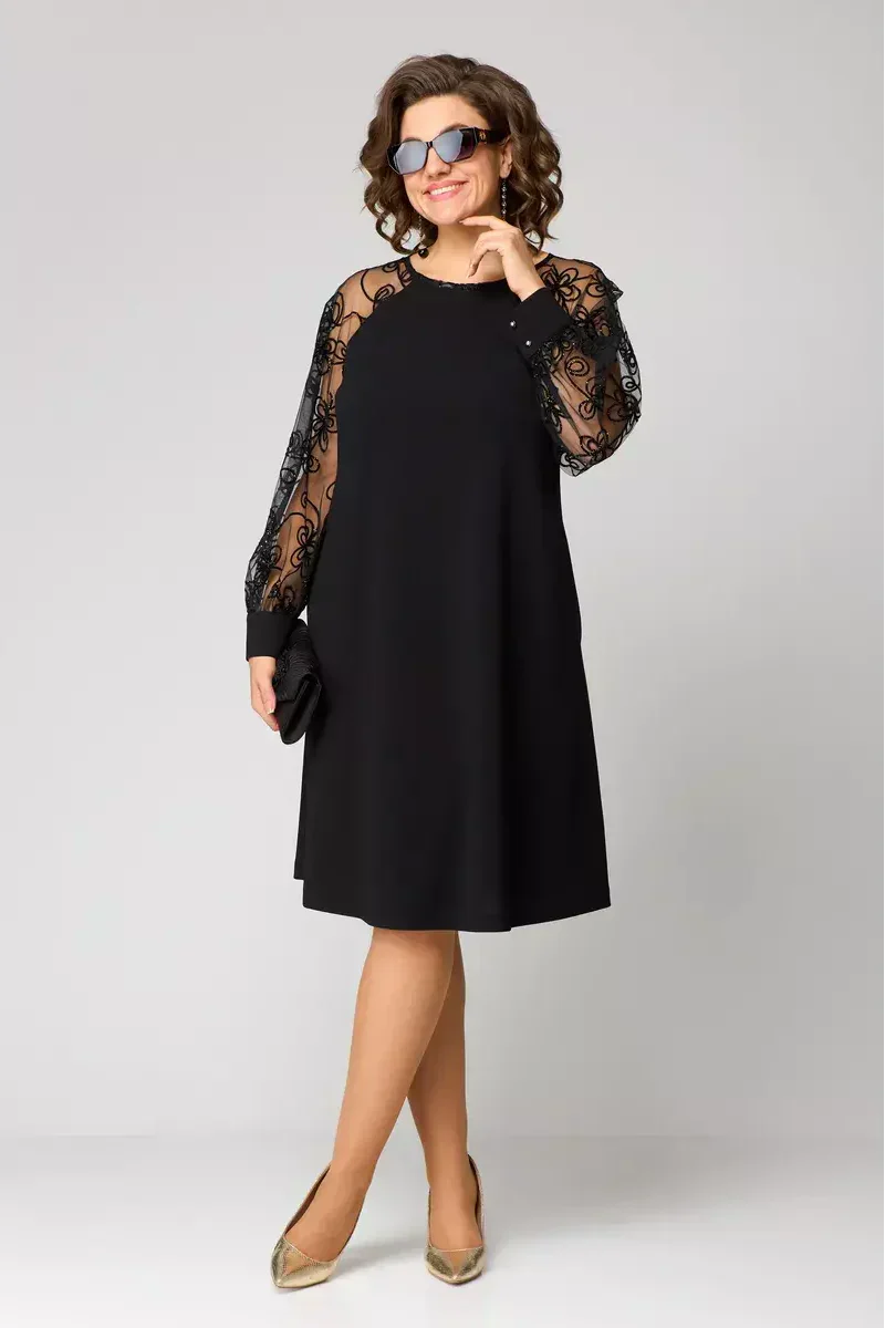 Vivienne | Women's Black Stretch Mesh Embroidered Sleeve Mini Dress Carol & Margaret Wilmington