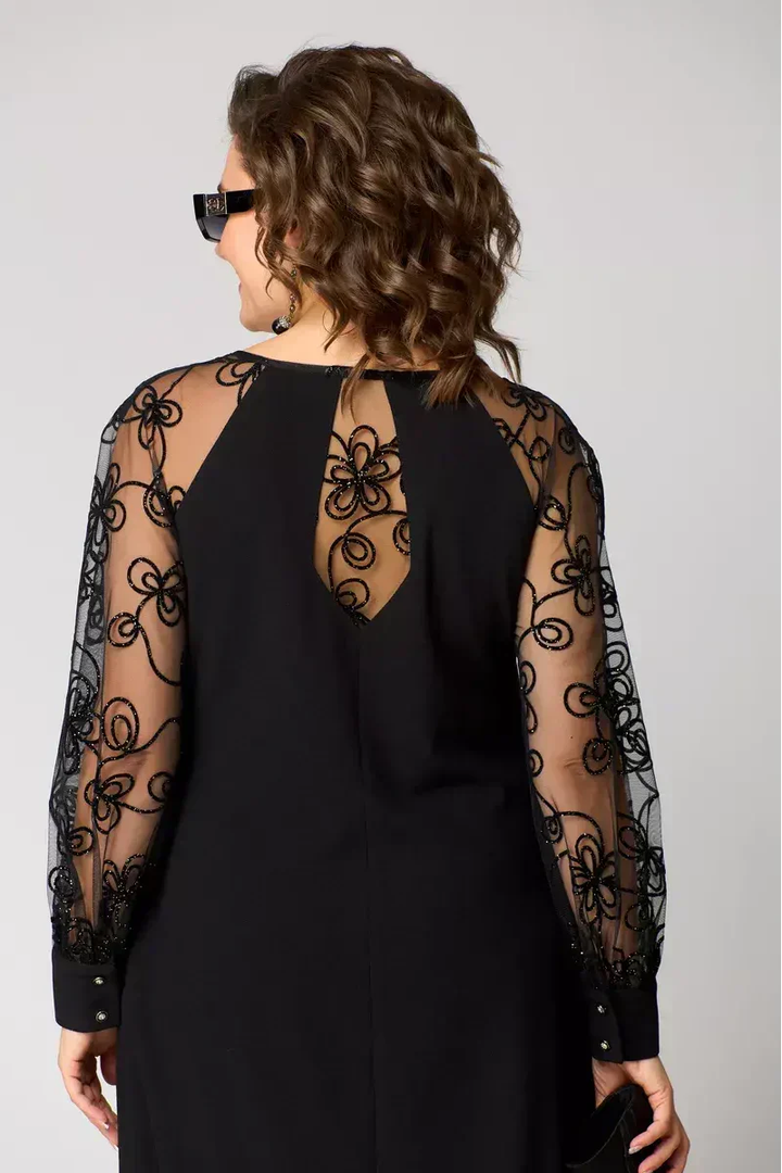 Vivienne | Women's Black Stretch Mesh Embroidered Sleeve Mini Dress Carol & Margaret Wilmington