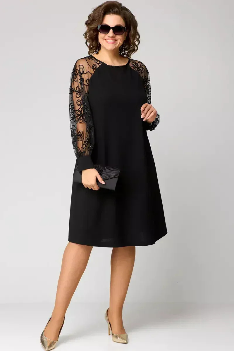 Vivienne | Women's Black Stretch Mesh Embroidered Sleeve Mini Dress Carol & Margaret Wilmington