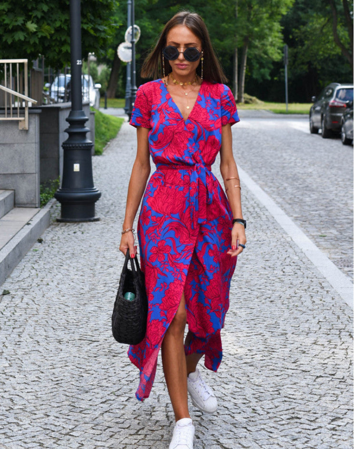 Vivienne | Women's Cotton Floral Wrap V-Neck Tie-Waist Midi Dress Carol & Margaret Wilmington