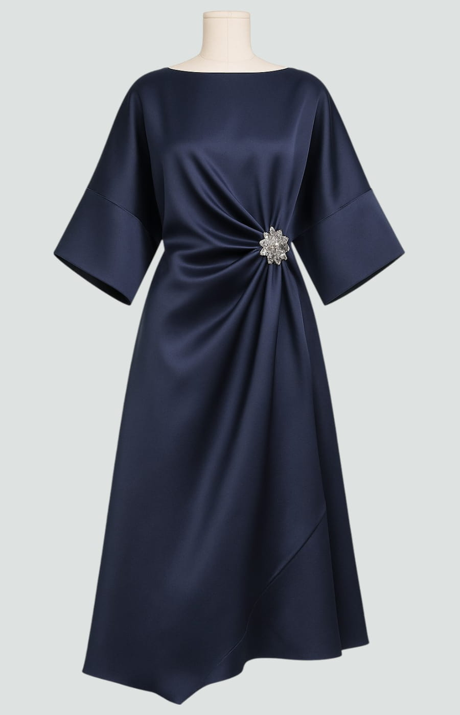 Vivienne | Women's Satin Bateau Neck Batwing Sleeve Brooch Waist Maxi Dress Carol & Margaret Wilmington