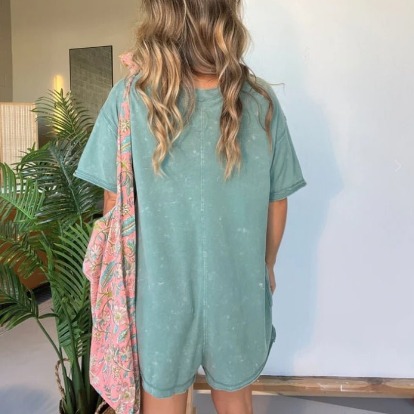 Willa | Women's Cotton Washed V-Neck Short-Sleeve Romper Carol & Margaret Wilmington