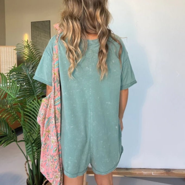 Willa | Women's Cotton Washed V-Neck Short-Sleeve Romper Carol & Margaret Wilmington