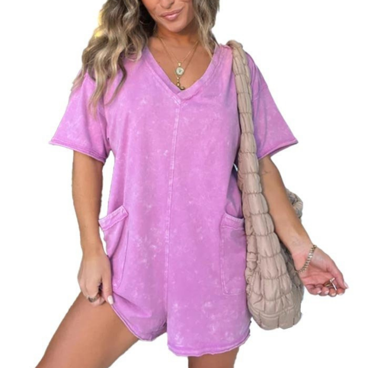 Willa | Women's Cotton Washed V-Neck Short-Sleeve Romper Carol & Margaret Wilmington