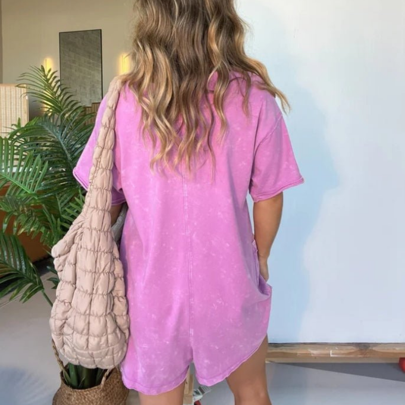 Willa | Women's Cotton Washed V-Neck Short-Sleeve Romper Carol & Margaret Wilmington