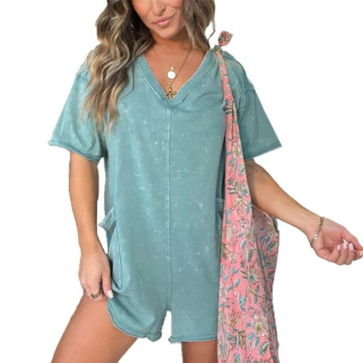 Willa | Women's Cotton Washed V-Neck Short-Sleeve Romper Carol & Margaret Wilmington