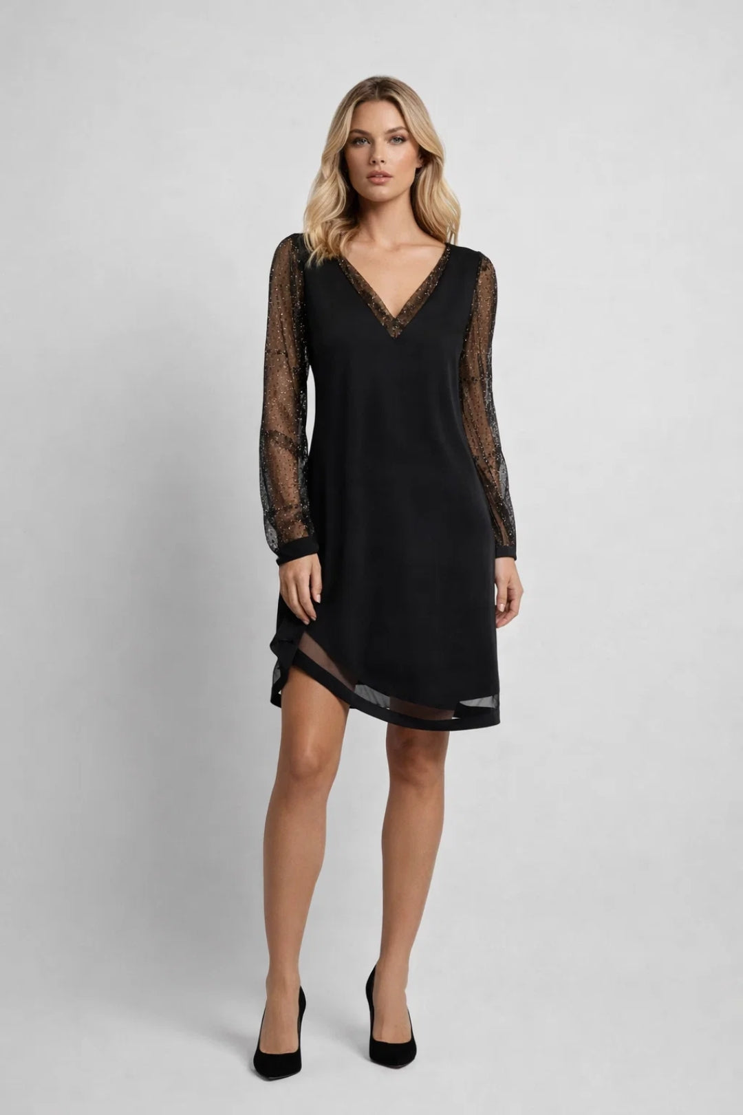 Jaida | Women's V-Neck Long Sheer Sleeve Mini Dress
