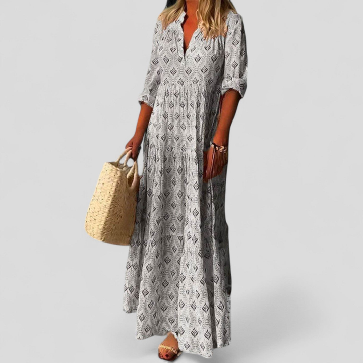 Wren | Women's Cotton Boho Printed V-Neck Maxi Dress Carol & Margaret Wilmington
