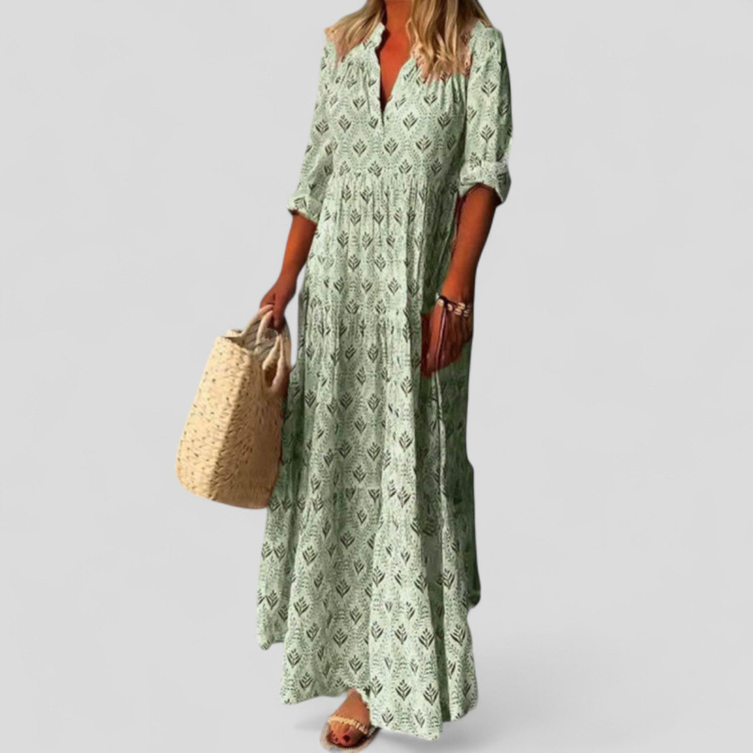 Wren | Women's Cotton Boho Printed V-Neck Maxi Dress Carol & Margaret Wilmington