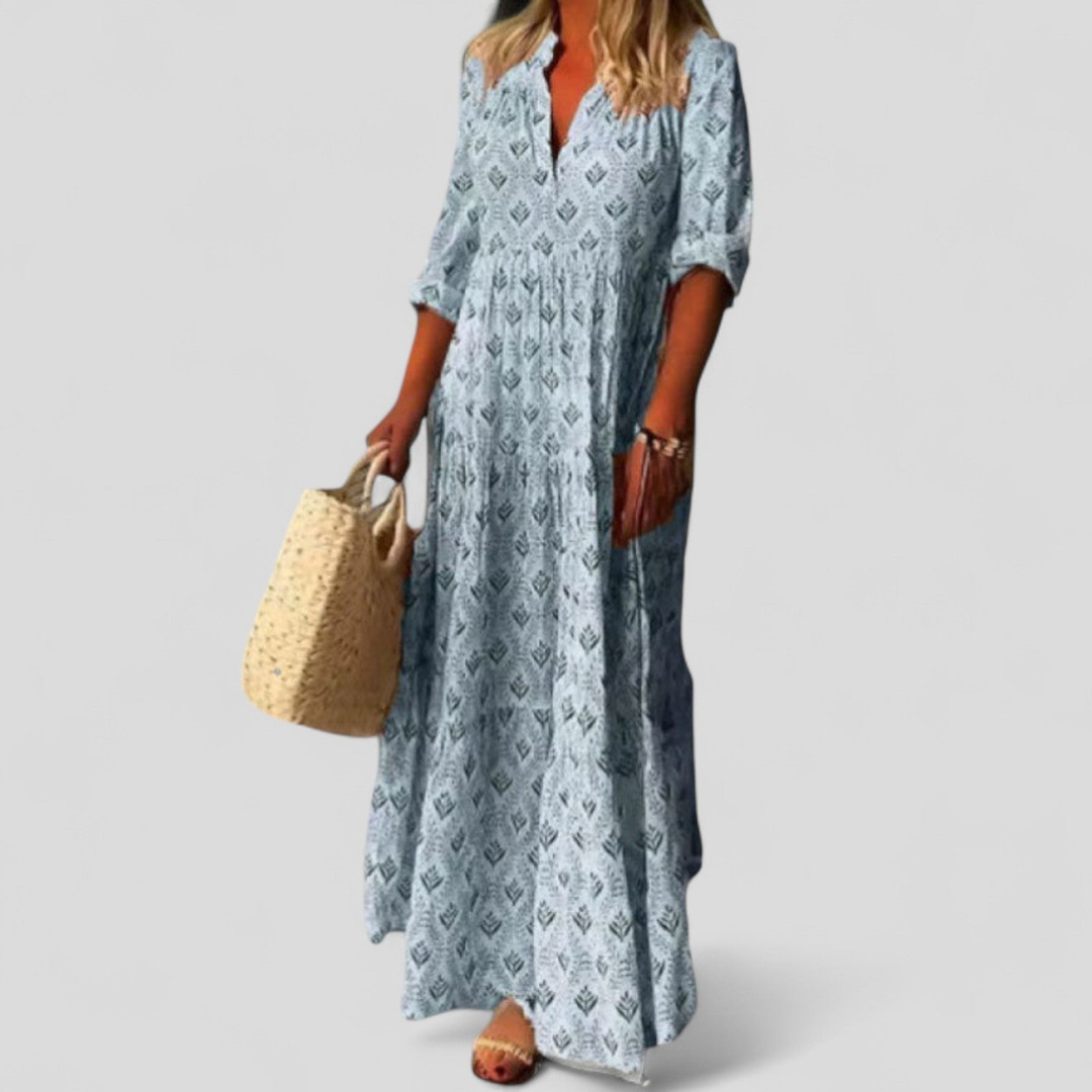 Wren | Women's Cotton Boho Printed V-Neck Maxi Dress Carol & Margaret Wilmington