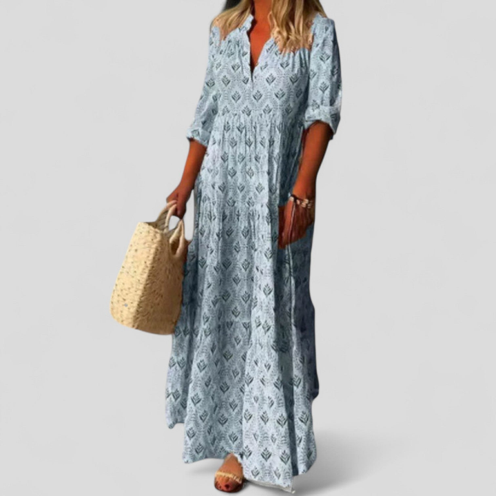 Wren | Women's Cotton Boho Printed V-Neck Maxi Dress Carol & Margaret Wilmington