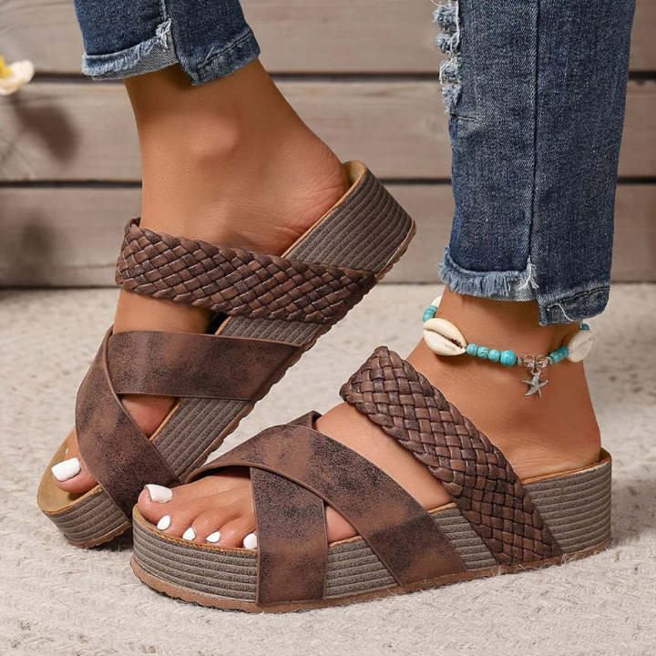 Wren | Women's Suede Braided Crisscross Platform Wedge Sandals Carol & Margaret Wilmington
