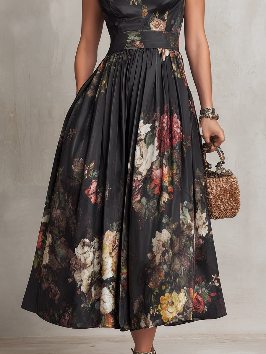 Annick | Women's Satin A-Line Floral Midi Dress