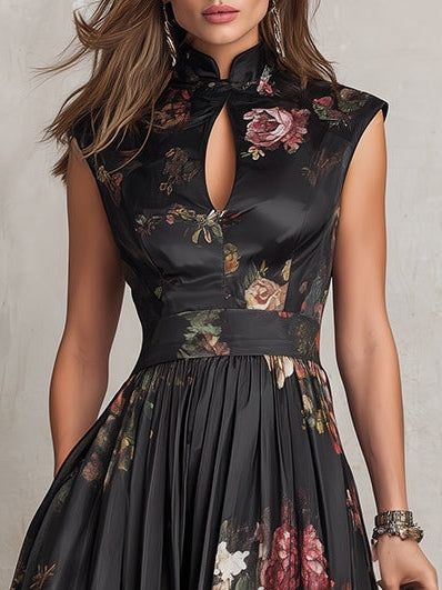 Annick | Women's Satin A-Line Floral Midi Dress