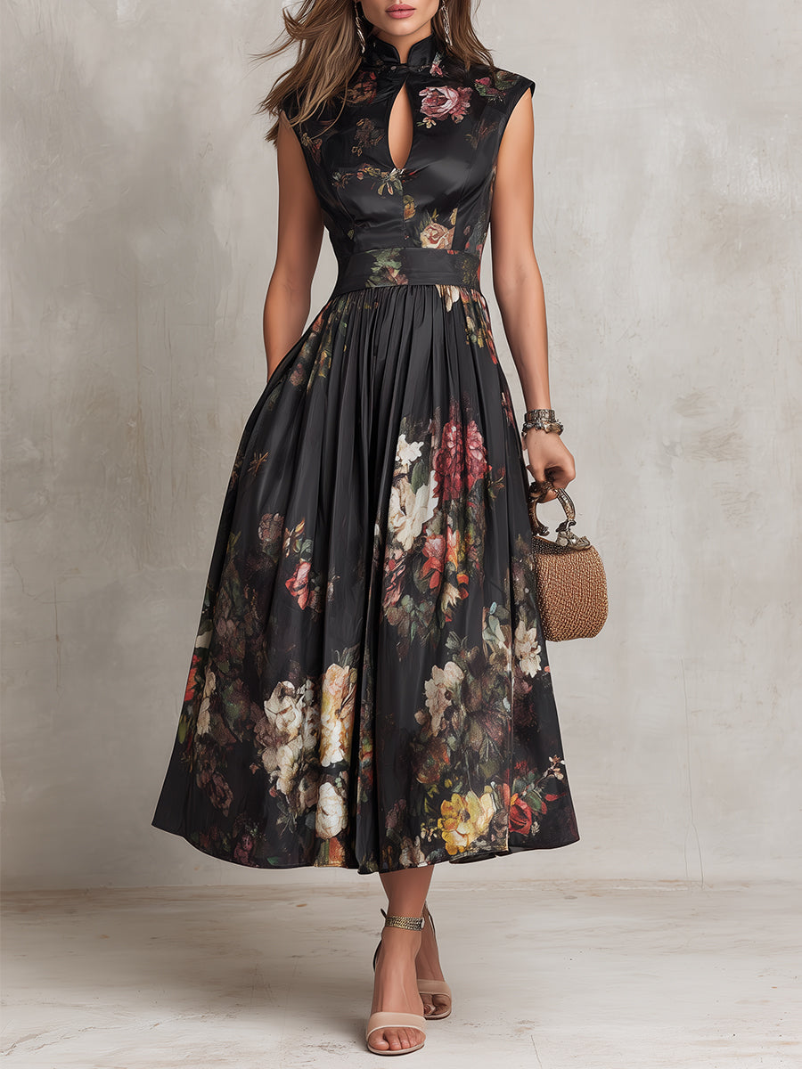 Annick | Women's Satin A-Line Floral Midi Dress