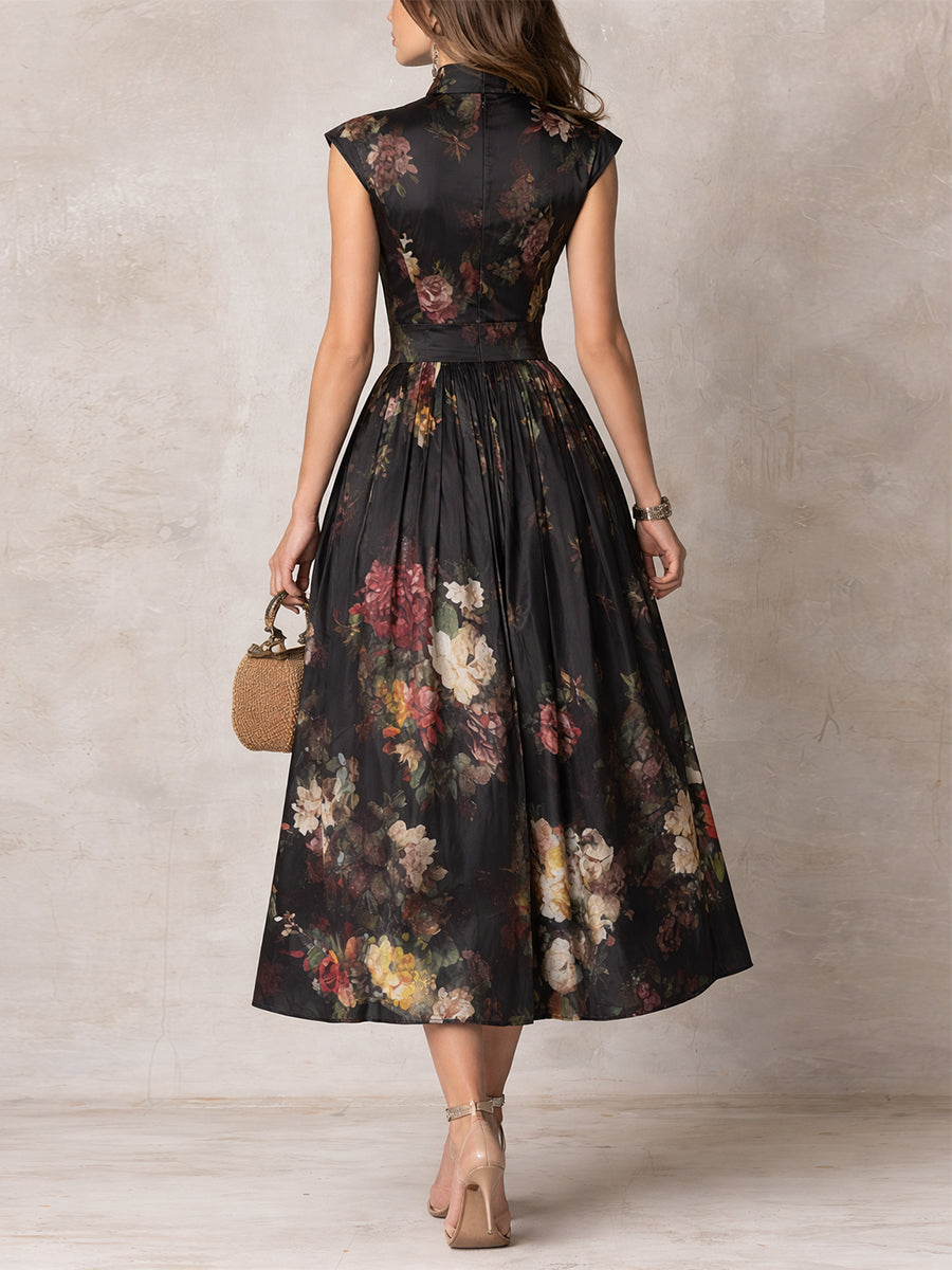 Annick | Women's Satin A-Line Floral Midi Dress