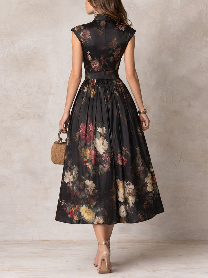 Annick | Women's Satin A-Line Floral Midi Dress
