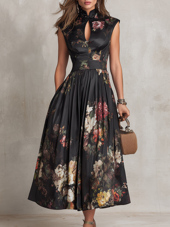 Annick | Women's Satin A-Line Floral Midi Dress