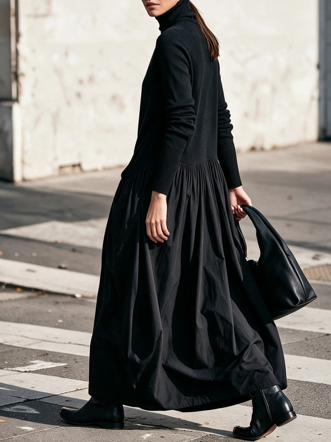 Woman wearing an oversized maxi dress with pockets
