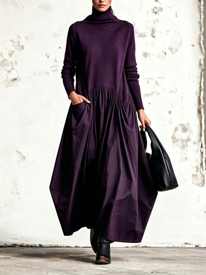 Woman wearing an oversized maxi dress with pockets