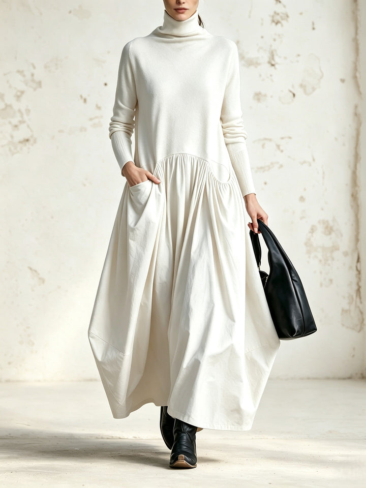 Woman wearing an oversized maxi dress with pockets