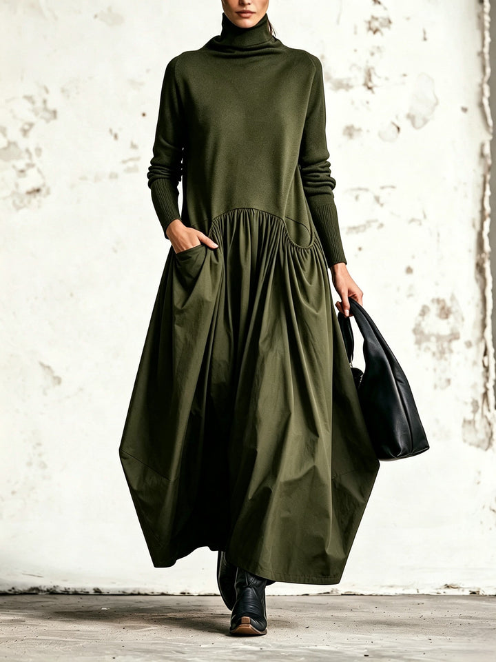 Woman wearing an oversized maxi dress with pockets