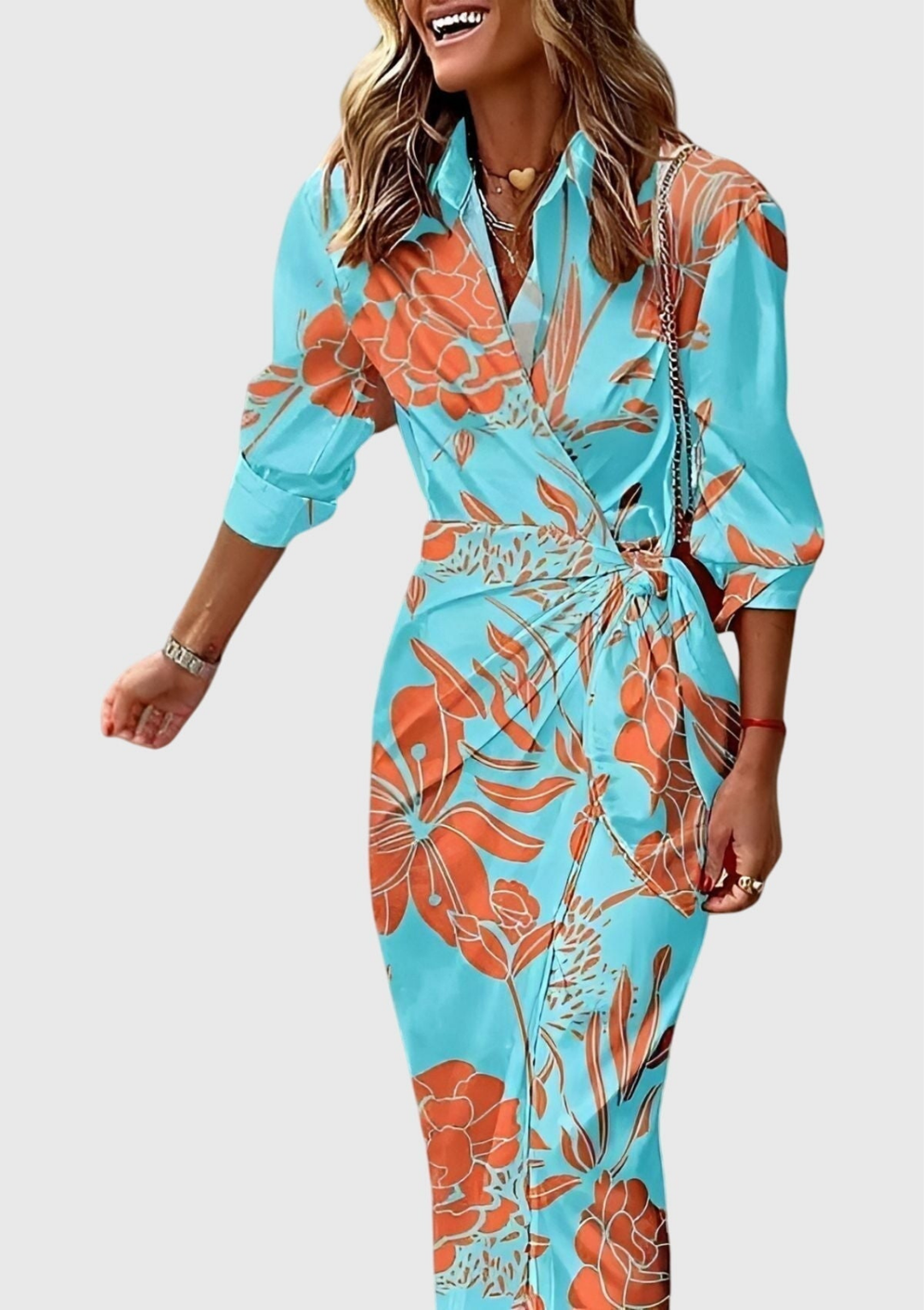 Zahara | Women's Satin Geometric Print Wrap Tie-Waist Maxi Dress Carol & Margaret Wilmington