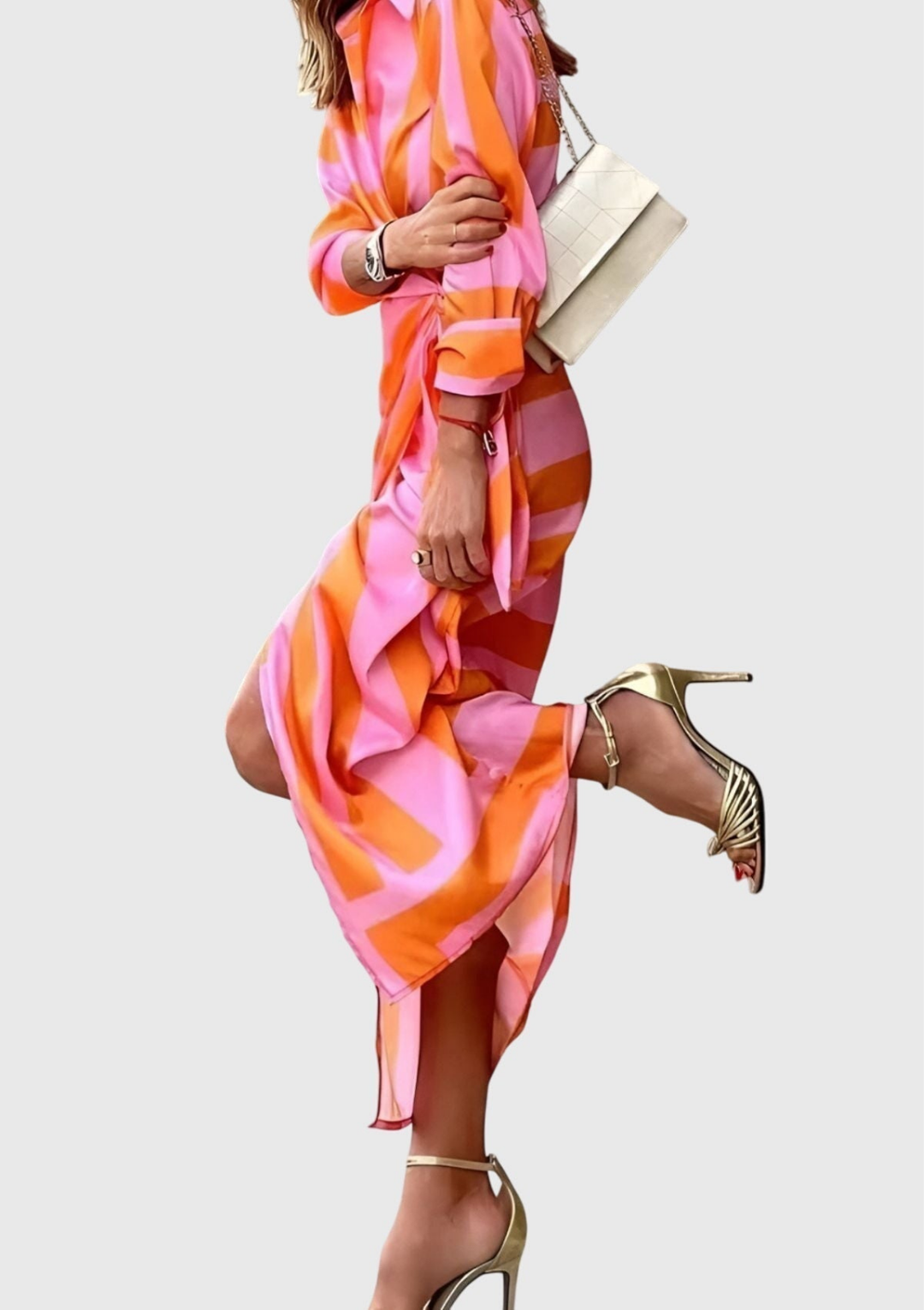 Zahara | Women's Satin Geometric Print Wrap Tie-Waist Maxi Dress Carol & Margaret Wilmington