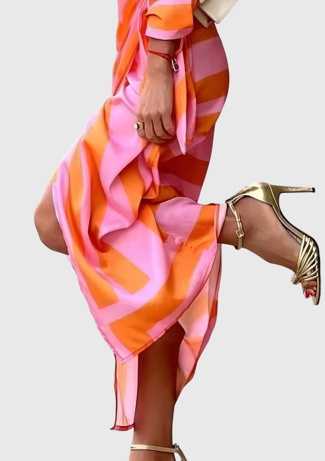 Zahara | Women's Satin Geometric Print Wrap Tie-Waist Maxi Dress Carol & Margaret Wilmington