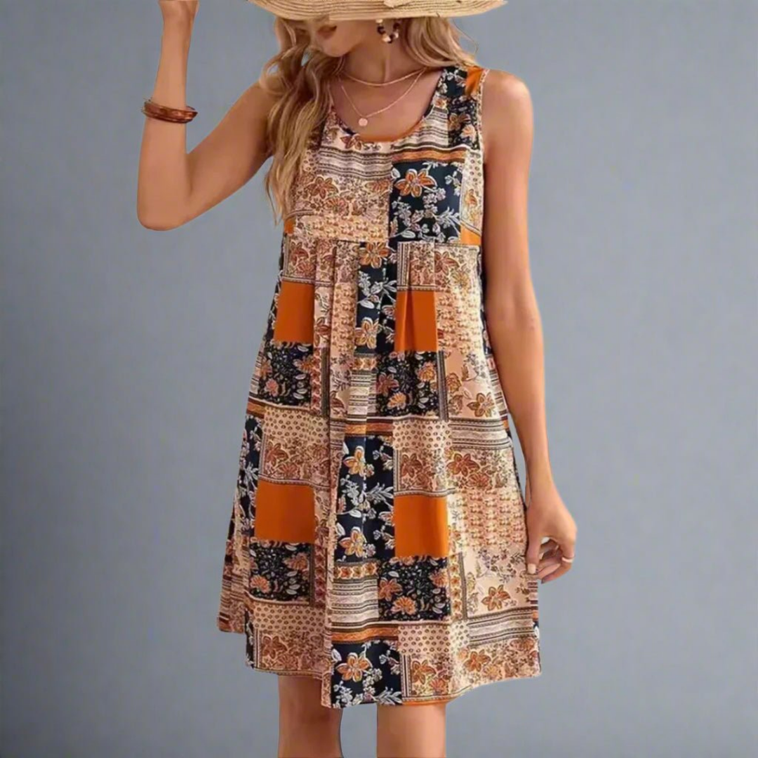 Zara | Women's Stretch Boho Patchwork Sleeveless Mini Dress Carol & Margaret Wilmington