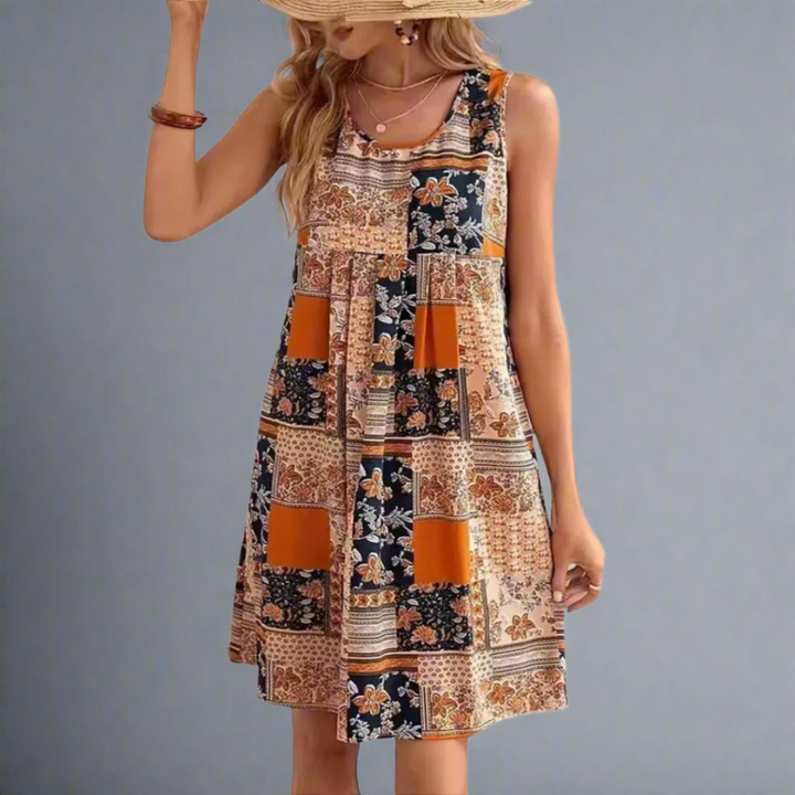 Zara | Women's Stretch Boho Patchwork Sleeveless Mini Dress Carol & Margaret Wilmington