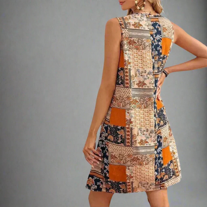 Zara | Women's Stretch Boho Patchwork Sleeveless Mini Dress Carol & Margaret Wilmington