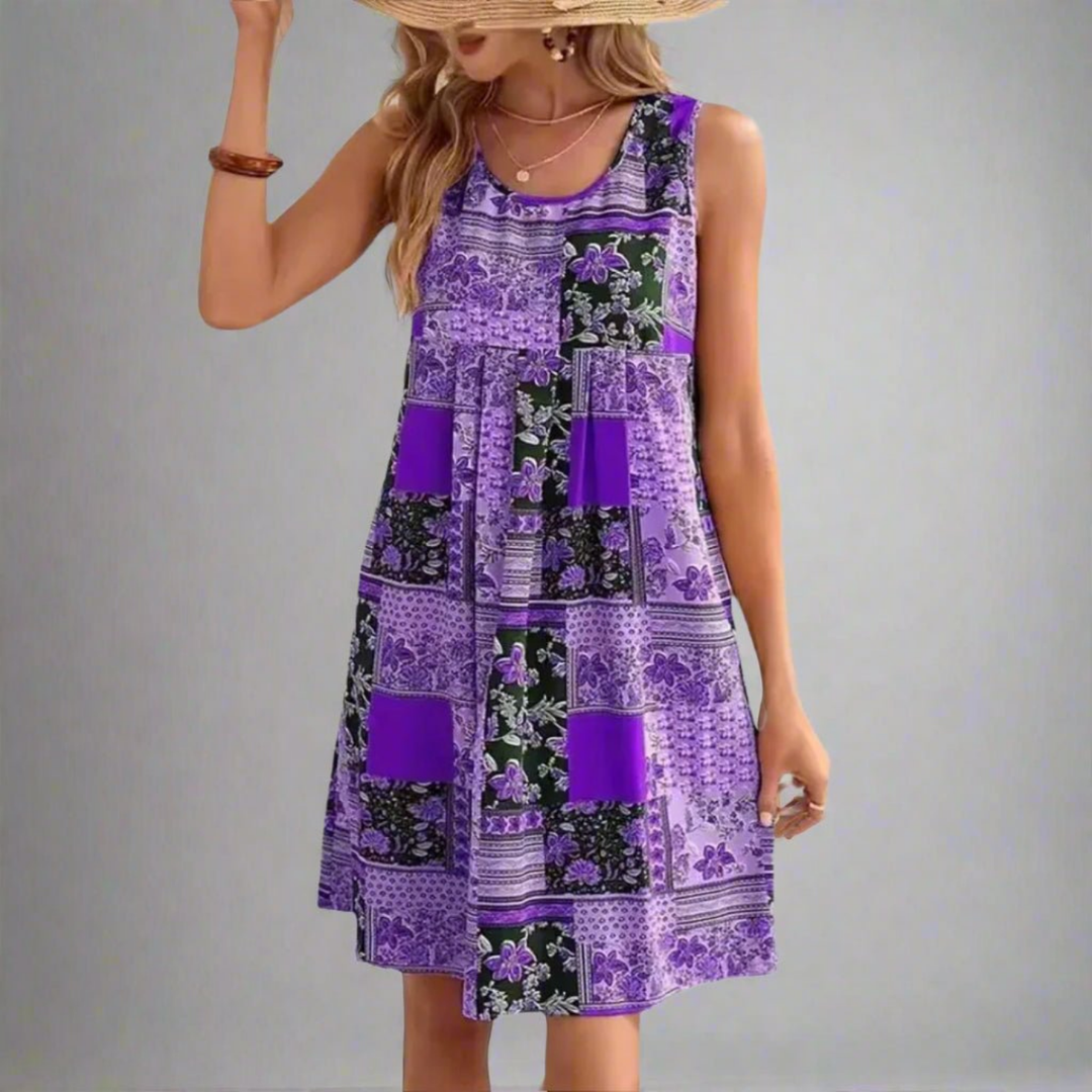 Zara | Women's Stretch Boho Patchwork Sleeveless Mini Dress Carol & Margaret Wilmington