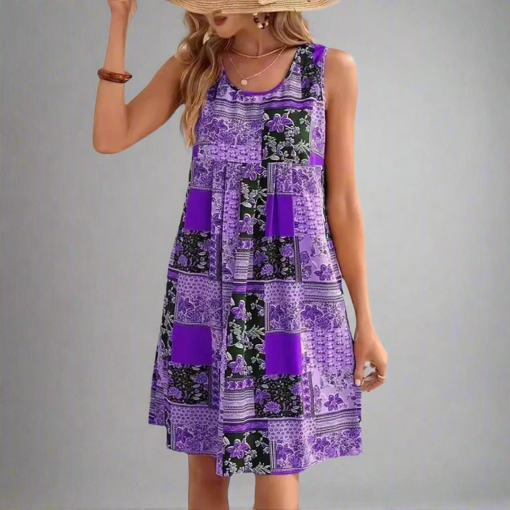 Zara | Women's Stretch Boho Patchwork Sleeveless Mini Dress Carol & Margaret Wilmington