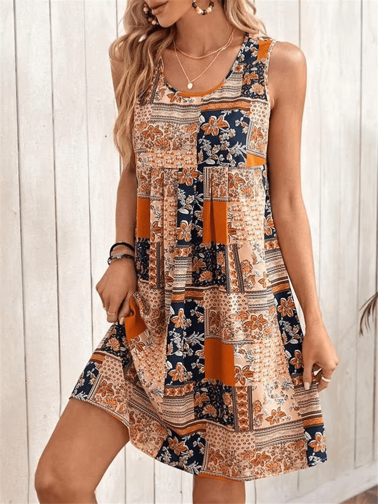 Zara | Women's Stretch Boho Patchwork Sleeveless Mini Dress Carol & Margaret Wilmington